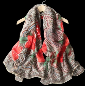 100 % Seide 55 Zoll großer quadratischer Schal Damen Schal Halstuch dünn Blumenmuster kaffeerot JH15 - Bild 1 von 5