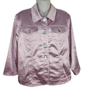 Ruby Rd Jacket Womans Size 12 Shimmery Textured Button Up Purple Pockets 3/4 Slv - Picture 1 of 12