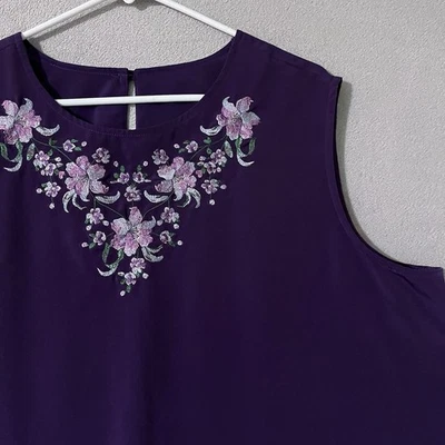 Camisa Bon Worth Floral Bordada Sin Mangas Para Mujer XL Madura Púrpura Foto 1 de 4