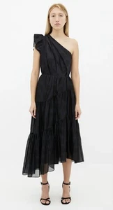 Ulla Johnson Maxi Dress Size 0 UK 4 Black Ariane Silk Blend Gathered Ruffle - Picture 1 of 9