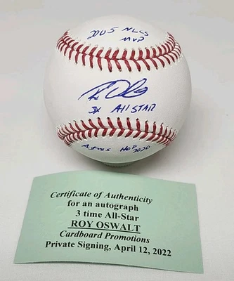 Roy Oswalt Firmado Autografiado Rawlings Oficial Grandes Ligas Béisbol ASTROS  Foto 1 de 4