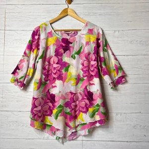 Bluse mit weicher Umrandung Damen Größe M bunt Blumenmuster Stufen Jakobsmuschelsaum - Bild 1 von 17