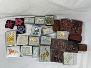 Vintage Tier & Blume Stempel Lot 26 Stck Kinder Handwerk Scrapbooking Set + Pad - Bild 1 von 14