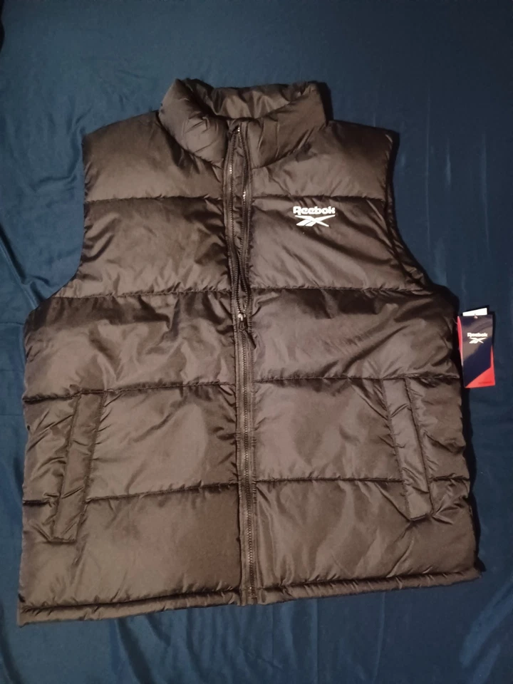 Reebok Mens Puffer Vest XL Insulated Full Zip Front Quilted Mock Neck Black