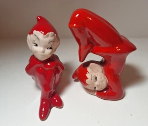 Paar Vintage Gilner Red Elf Pixies 50er Jahre MCM Weihnachten. Einer hat Grübchen. - Bild 1 von 11