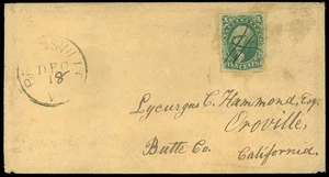 Cubierta 18/12/1855, Small Town Brownsville VT Cds a OROVILLE CA, SC #15 SCV ¡$210! - Imagen 1 de 2