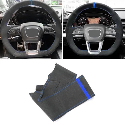 Cubierta de volante de gamuza azul a rayas para Audi SQ5 (FY) 2017 2018 2019 - 2022 Foto 1 de 4