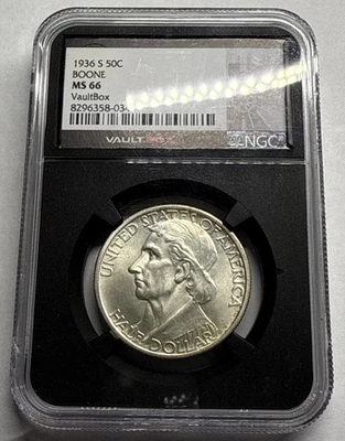 1936-S Daniel Boone Commemorative Silver Half Dollar 50C Coin NGC MS66 VaultBox - Image 1 of 4