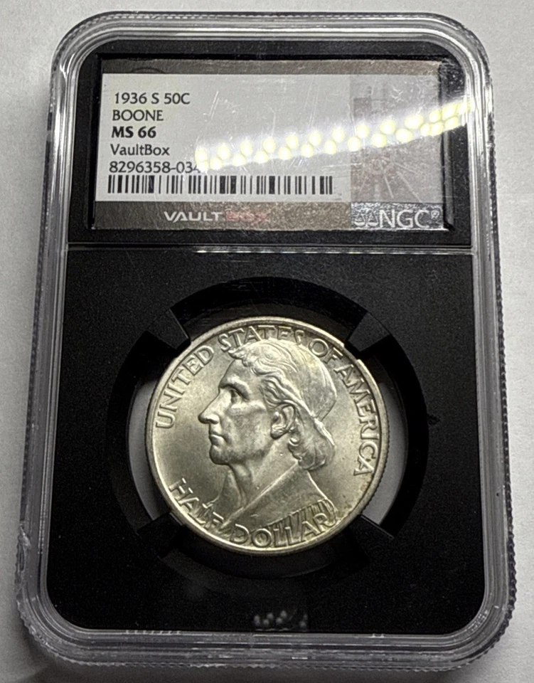 1936-S Daniel Boone Commemorative Silver Half Dollar 50C Coin NGC MS66 VaultBox - Image 1 of 4