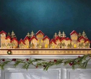 Feiertag Holz Dorf LED Adventskalender, 30"x4"x8" Brandneu Geschenk Weihnachten - Bild 1 von 4