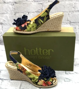 Hotter Gaby Navy Floral Espadrille Wedges UK Size 5 (DC131K18) - Picture 1 of 16