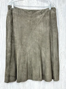 Falda Eileen Fisher Italiana Cabra Gamuza Ajuste y Acampanada Cuero Verde Ejército Talla L - Imagen 1 de 14