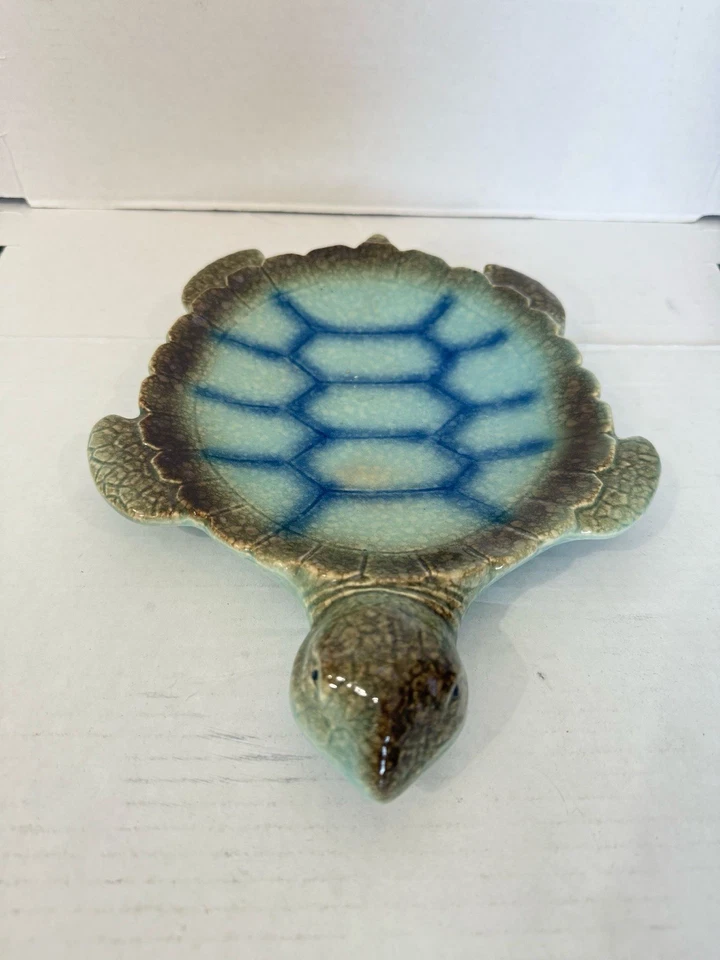 Bandeja de baratija de tortuga marina plato cerámica artesanal esmalte azul agua 10 X 8 W4F Foto 1 de 4