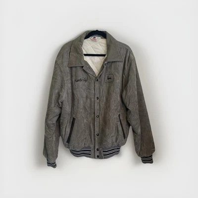 Vintage Rennoc John Deere Gray Corduroy Bomber Jacket Quilted USA Made XL - Image 1 of 4