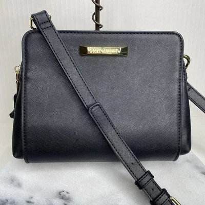 STEVE MADDEN Women's Crossbody Bag Purse Black BLANNIS Crossgrain Faux Leather - Image 1 of 4