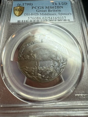 c 1790 GB Conder Halfpenny MIDDLESEX SPENCE PIG MEAT DH 842 b 1/2d TK BLUE TONER - Image 1 of 4