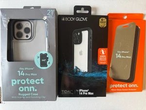 TWO PACK iPhone 14 Pro Max Cases + Screen Protector- Rugged Case & Body Glove - Picture 1 of 9