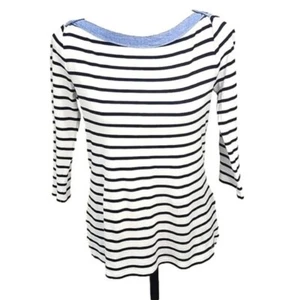 Tommy Hilfiger Top Náutico Manga 3/4 Blanco y Negro Rayas Cuello Barco Pequeño - Imagen 1 de 6