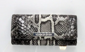 Victoria's Secret Continental Wallet Fold-over Leather Gray Python $88 NWT - Picture 1 of 6