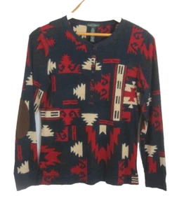 Camicia LRL Ralph Lauren Jeans Co donna M Henley toppa gomito sud-occidentale azteca - Foto 1 di 8