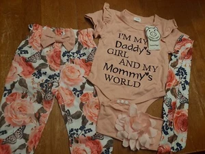 3 -6 month Infant Baby Girl Clothes Ruffle Floral Cotton Pant Shirt bow outfit - Picture 1 of 8