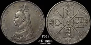 Great Britain, Victoria, Double Florin 1887, Arabic 1, Mule, Rare!, XF-UNC - Picture 1 of 8