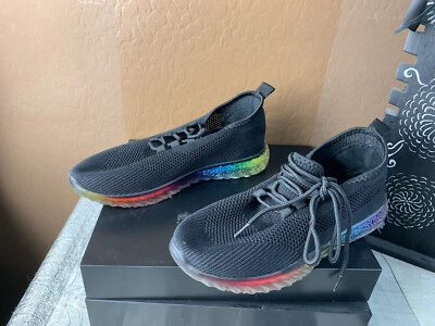 WANTED Felicity size 9 Black Knit Rainbow Sole Memory Foam Sneakers - Image 1 of 4