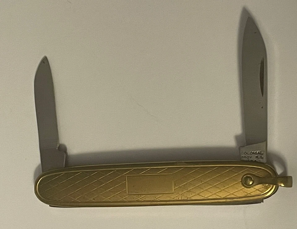VENTA Navaja de Bolsillo Antigua Colonial Prov RI EE. UU. Pluma Dorada Plegable 2 Hojas 🌺🌺 Foto 1 de 4