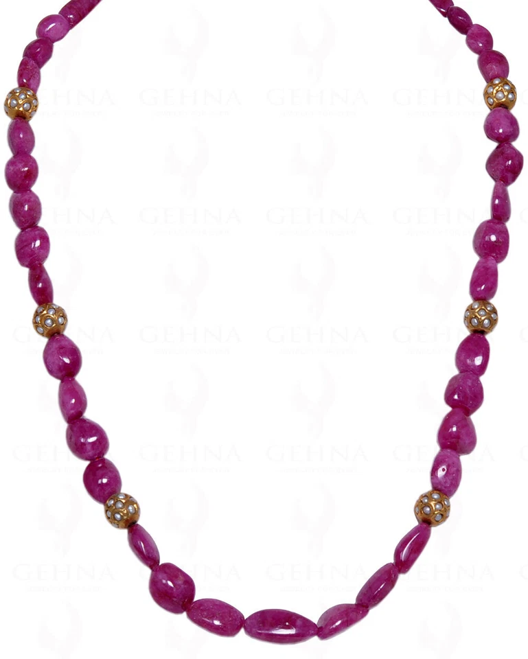 Collar de cuentas Jadau con perlas tachonadas con piedras preciosas de rubí de Madagascar LN011005 Foto 1 de 1