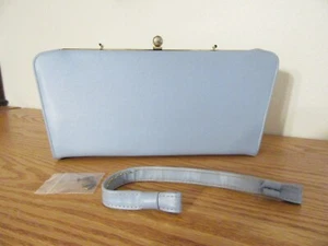 Vintage MCM 1950's Baby Blue Long Vinyl Purse Pocketbook Handbag 14 3/4" Long - Picture 1 of 23