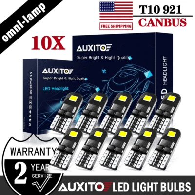 AUXITO 10x T10 194 2825 LED Light Bulb 168 White Super Bright Canbus Error Free - Image 1 of 4