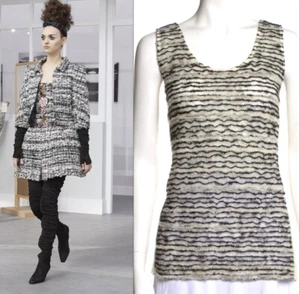 4K New Chanel 2017 Cuba Black Tweed Fur Knit Sweater Shirt 34 36 2 4 Top S M - Picture 1 of 24