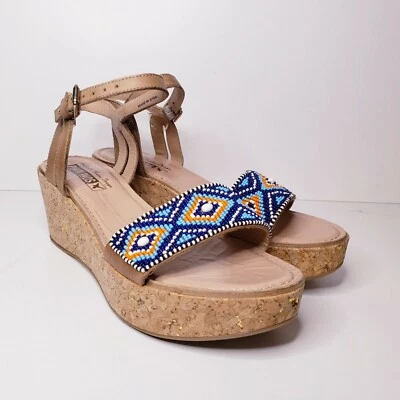 Alpargatas de salto cunha Pikolinos azul branco marrom laranja tamanho 40 9.5-10 - Imagem 1 de 4