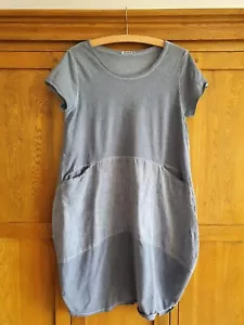 Diverse Italy Denim Blue Cotton Short Sleeve Pull Over Boho Midi Dress One Size - Picture 1 of 4
