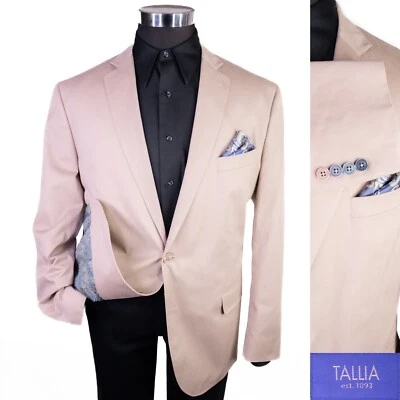 Tallia 运动外套西装外套 XL 码 (46R) 纯米色卡其色棉双扣休闲 — 第 1/4 张图片