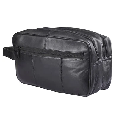 RAS WALLETS Mens Large Genuine Leather Travel Overnight Wash Gym Toiletry Bag — 第 1/4 张图片