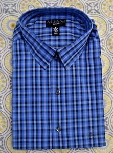 AlfaTech by Alfani Men's Slim-Fit Gingham Dress Shirt Blue 17-17.5 34-35 - Picture 1 of 4