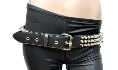 Three Row Large Cone Stud  Black Vegan Leather Belt  Punk Rock Metal Deathrock - Image 1 of 4
