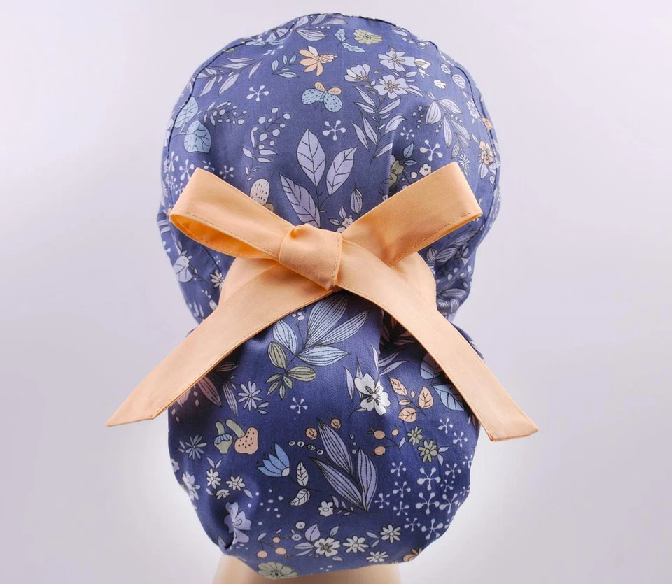 Scrub hats, nurse scrub cap, womens surgical hat, floral ponytail scrub cap - Image 1 of 3
