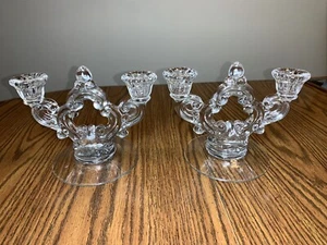 2 Vintage Cambridge Glass Dual Candle Stick Holders Keyhole Pattern Elegant - Picture 1 of 7