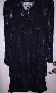 Black Beaded Evening Dress w/Jacket (XL) - Preowned - Never Worn - Picture 1 of 3