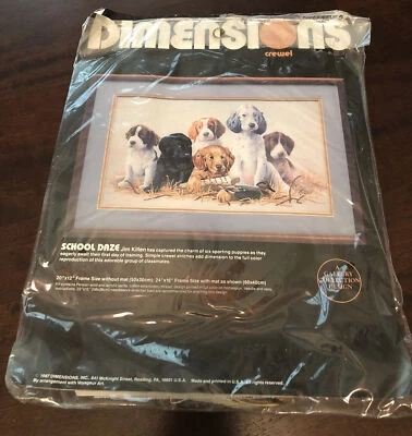 Kit bordado Dimensions Crewel “School Daze” cachorros deportivos 1987 Foto 1 de 4