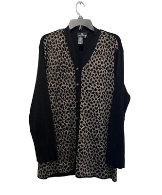 Carole маленький кардиган свитер черный с золотой леопард печать женский размер 1 X - Изображение 1 из 4