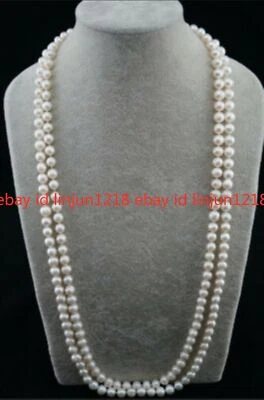 Natural Japan Pearl 36-100 in Long Round 7-8mm White Freshwater Pearl Necklace - Image 1 of 4