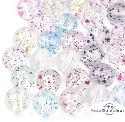 THEBEADSELECTION 70 GLITTER ACRYLIC BEADS ROUND 8mm HOLE 1.5mm TOP QUALITY ACR158