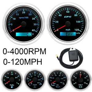 85mm GPS Speedometer 120 MPH Tachometer&52mm Fuel Oil Press Temp Volt Gauge Set - Foto 1 di 20