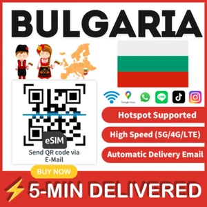 [eSIM] Bulgarie eSIM carte e-SIM Voyage Carte SIM Tarjeta eSIM Dato Données uniquement 🛜A+ - Photo 1 sur 8