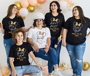 Personalised Hen Party T Shirts, Team Bride Group T Shirt 2025 , Disney Glitter - Picture 1 of 6