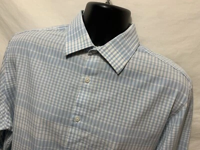 Camisa de vestir ajustada Alfani para hombre talla 16 34-35 100 % algodón azul a cuadros Foto 1 de 4