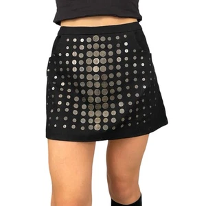 Nanette Lepore Black Sequins Embellished Wool Zip Up Mini Skirt Size 10 - Picture 1 of 6